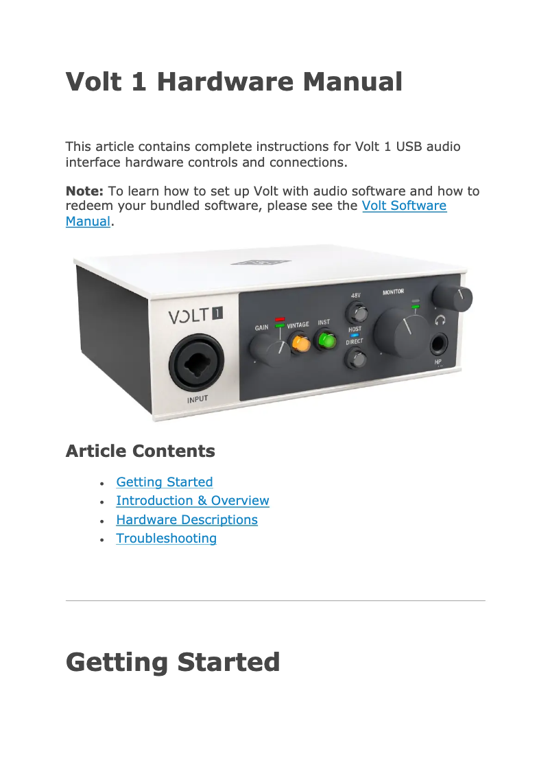 Page 1 de la notice Manuel utilisateur Universal Audio Volt 1