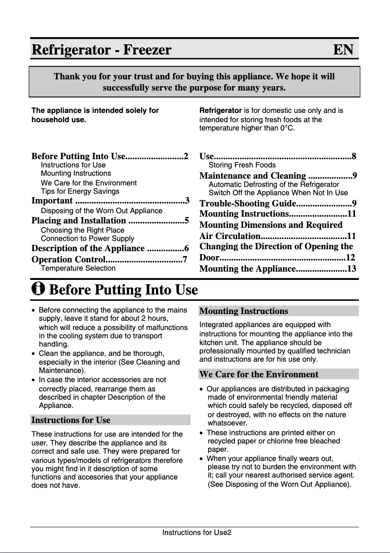 Page n°1 - Mode d'emploi Gorenje RI4121AW