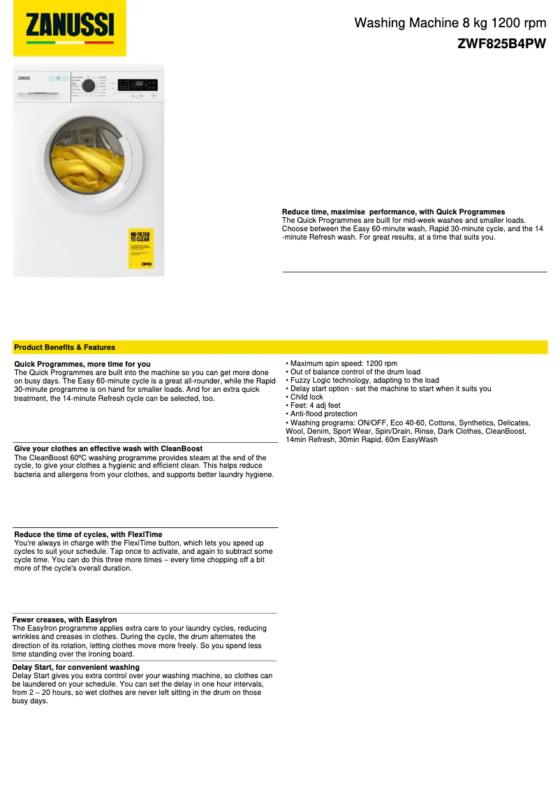 Image de la première page du manuel de l'appareil ZWF825B4PW