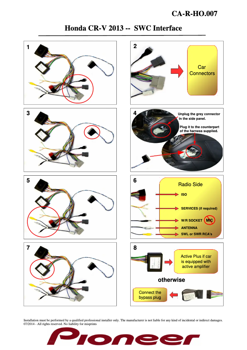 Page 1 de la notice Manuel utilisateur Pioneer CA-R-HO.007