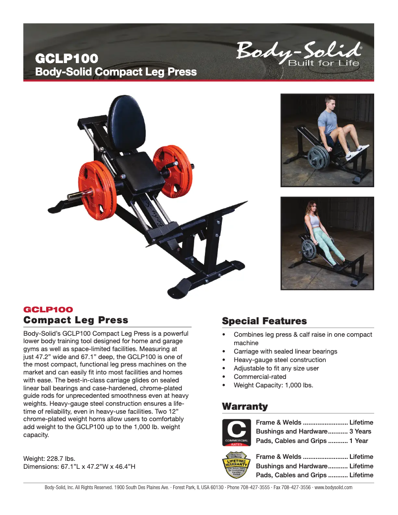Page 1 de la notice Fiche technique Body-Solid GCLP100