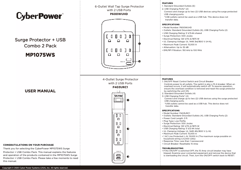 Page 1 de la notice Manuel utilisateur CyberPower MP1075WS