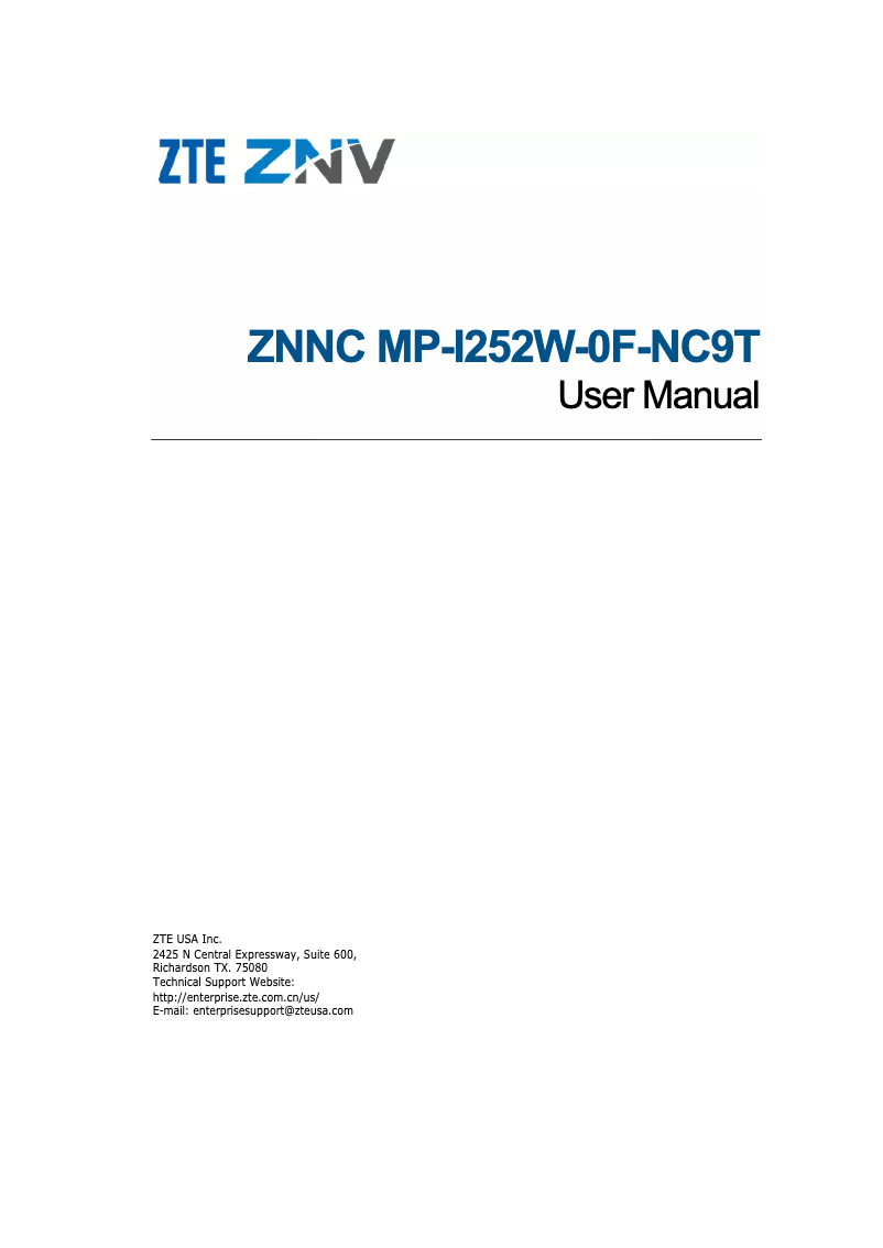 Page n°1 - Manuel utilisateur ZTE MP-I252W-0F-NC9T