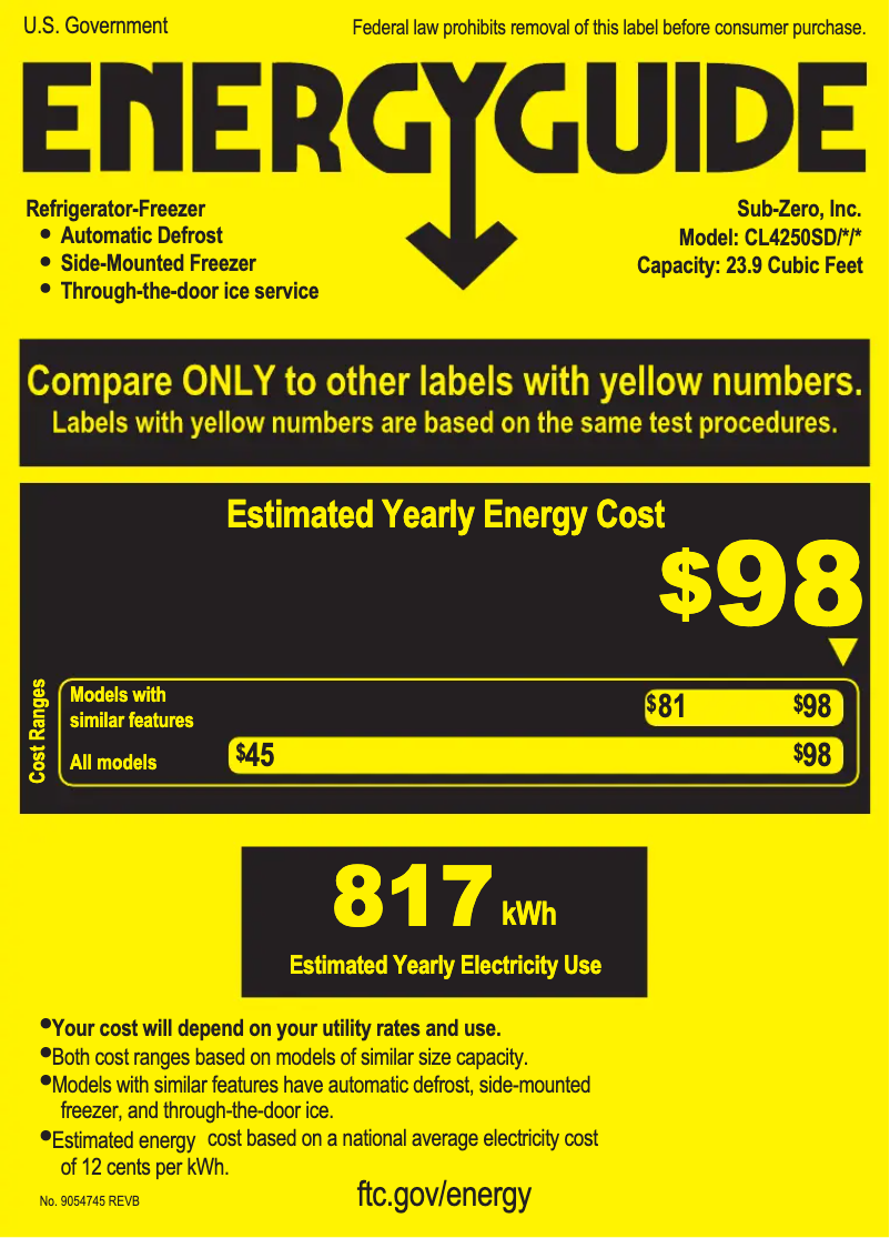 Page n°1 - Label énergétique Sub-Zero CL4250SO