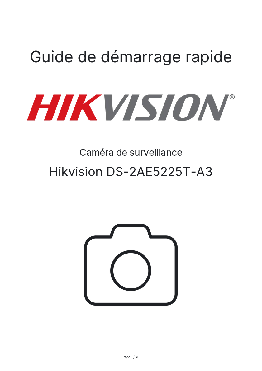 Image de la première page du manuel de l'appareil DS-2AE5225T-A3