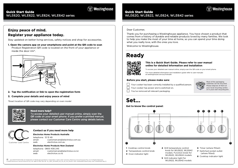 Page 1 de la notice Guide de démarrage rapide Westinghouse WLE642WCB