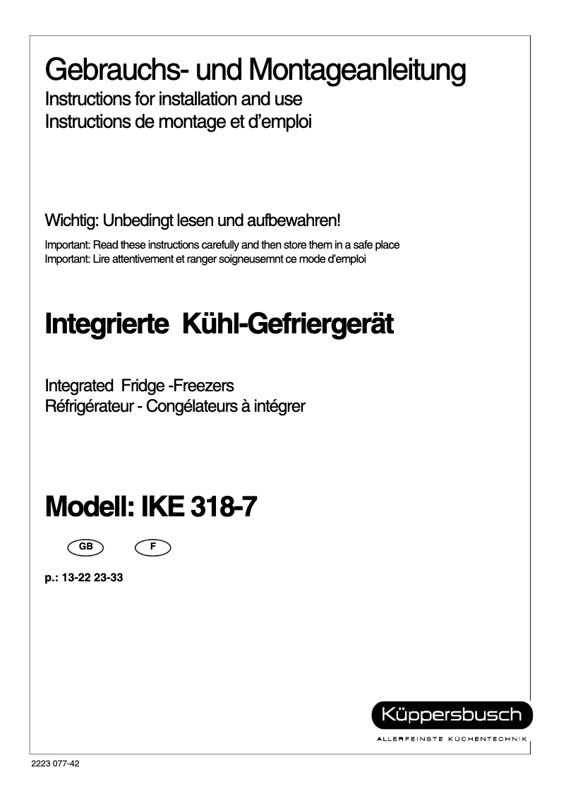 Page n°1 - Manuel utilisateur Küppersbusch IKE 318-7