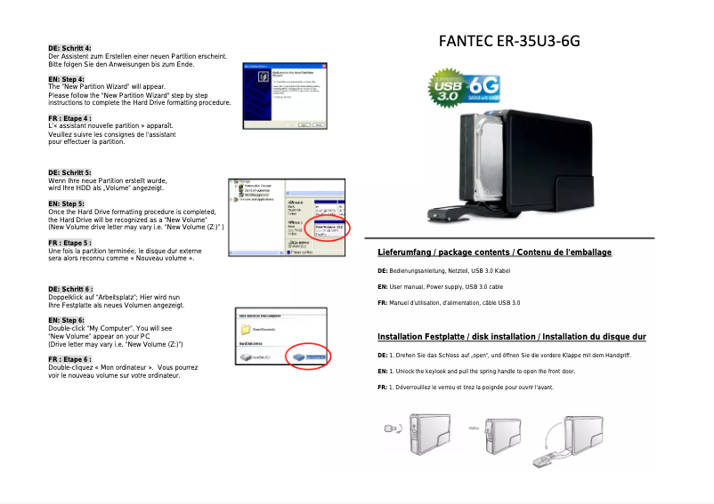 Page 1 de la notice Manuel utilisateur Fantec ER-35U3-6G