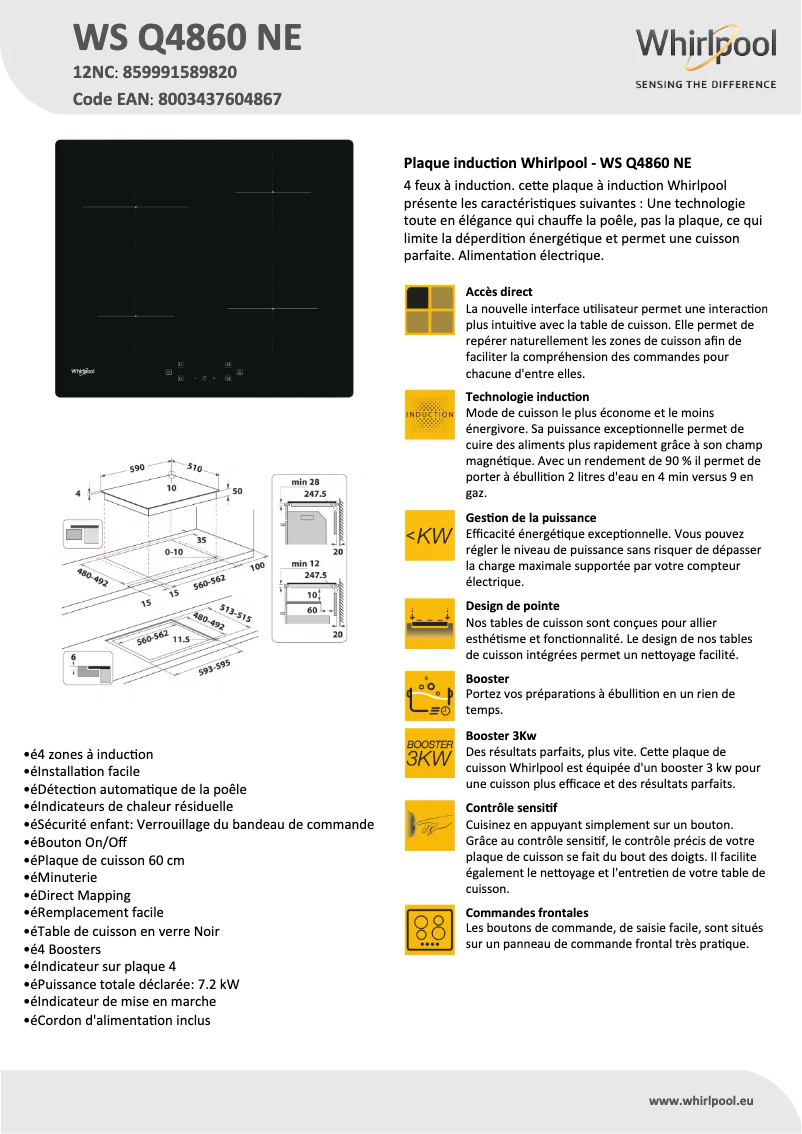 Página 1 del manual Ficha técnica Whirlpool WS Q4860 NE