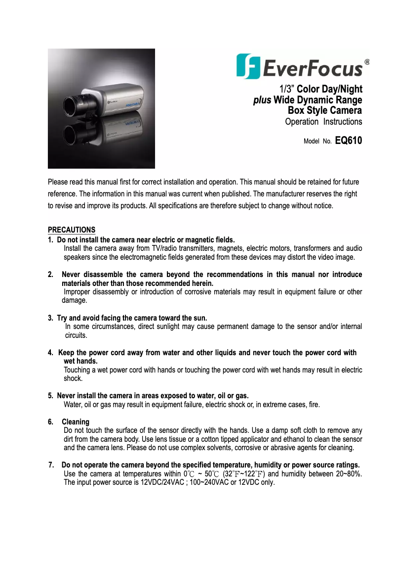 Page n°1 - Manuel utilisateur EverFocus Polestar II EQ610