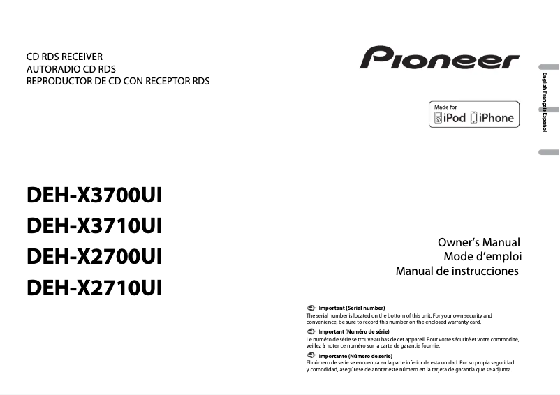 Page n°1 - Manuel utilisateur Pioneer DEH-X2710UI