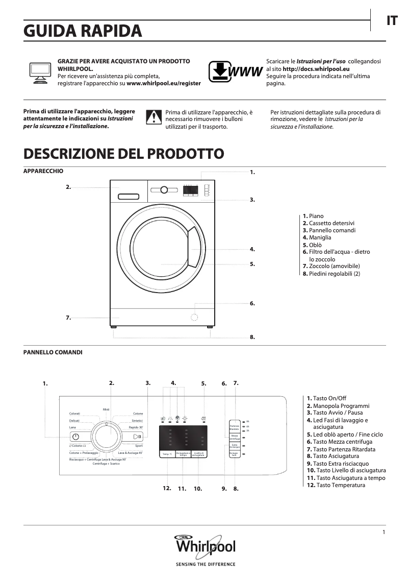 Page 1 de la notice Manuel utilisateur Whirlpool WWDE 8614