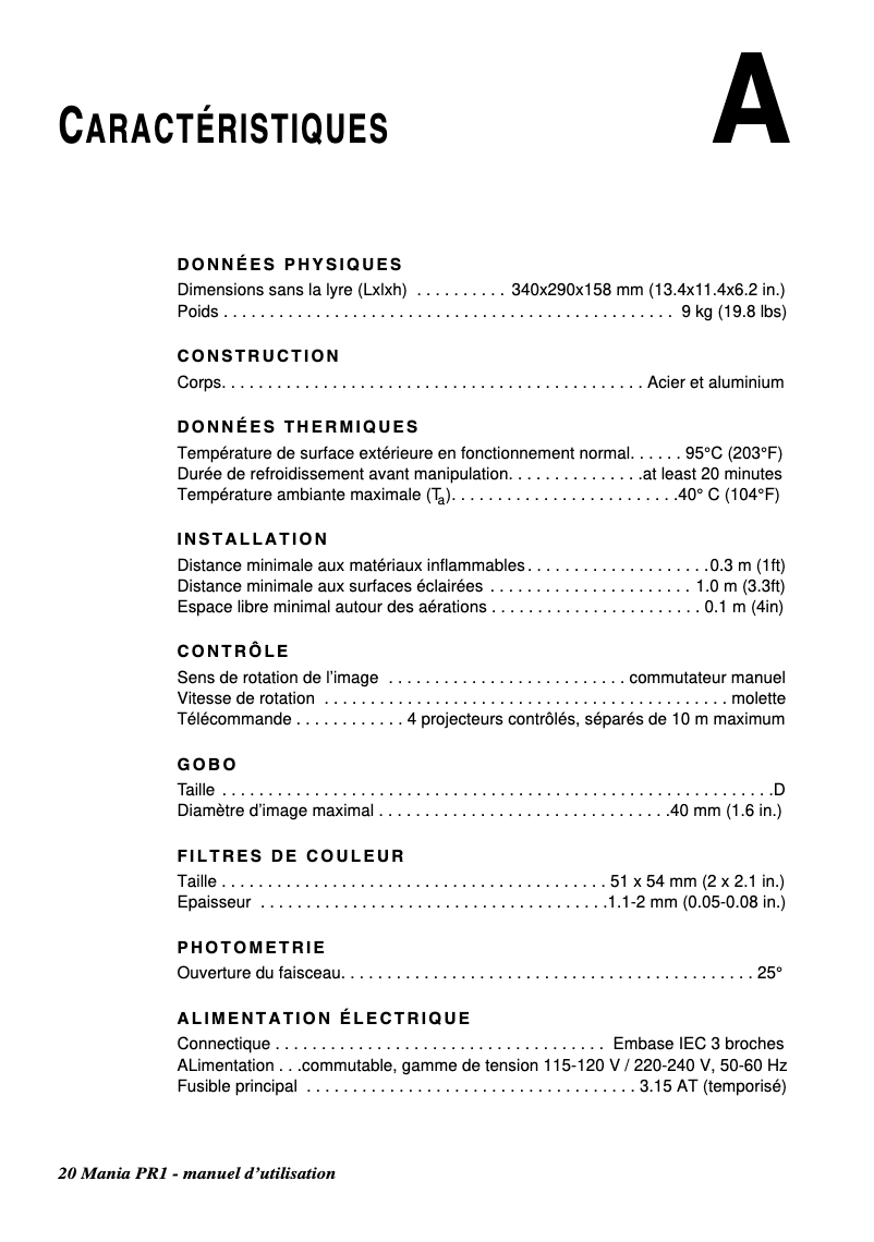 Image de la première page du manuel de l'appareil Mania PR1