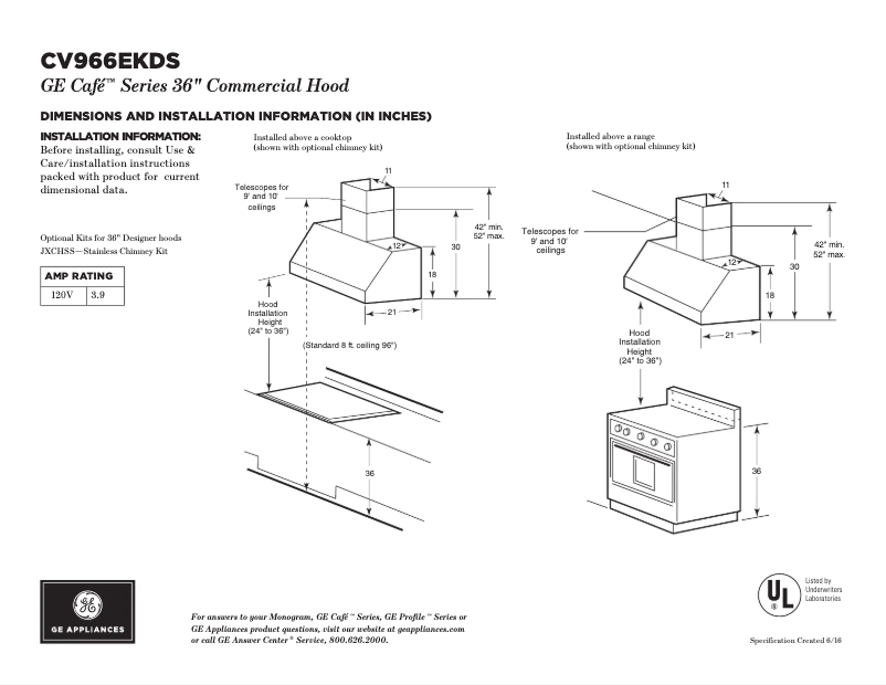 Page 1 de la notice Fiche technique GE Café CV966EKDS