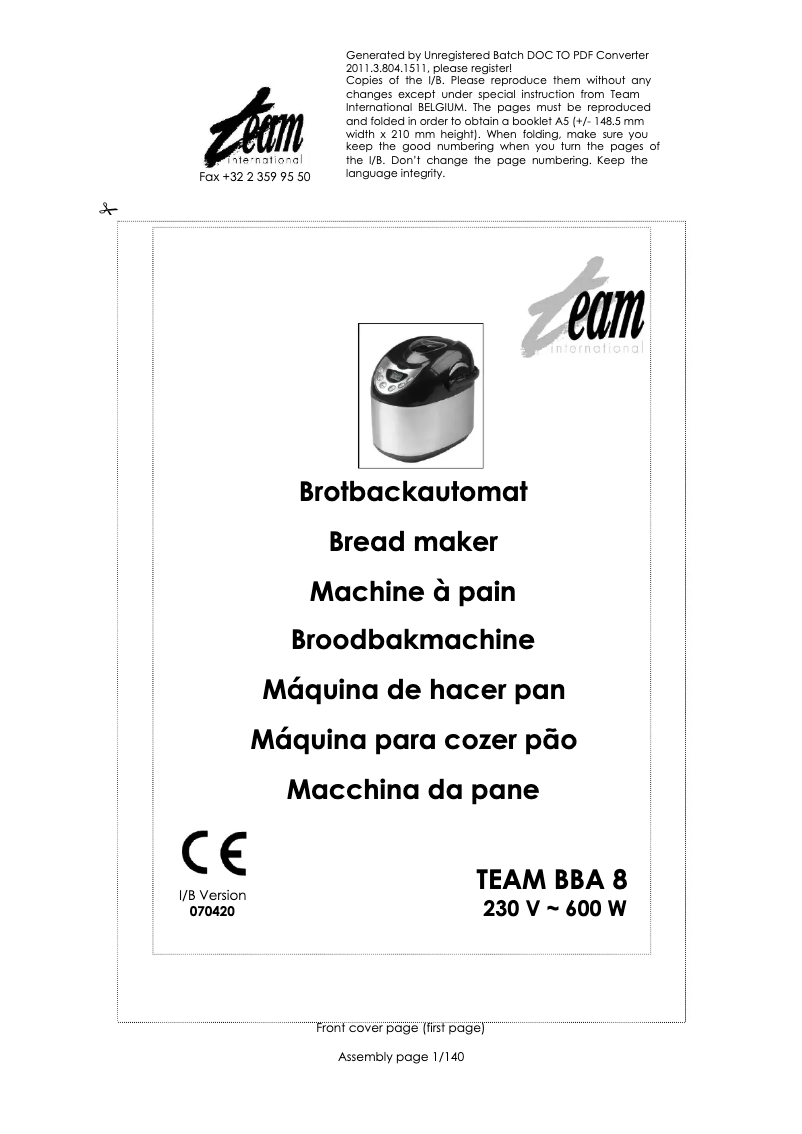 Page n°1 - Manuel utilisateur Team BBA 8