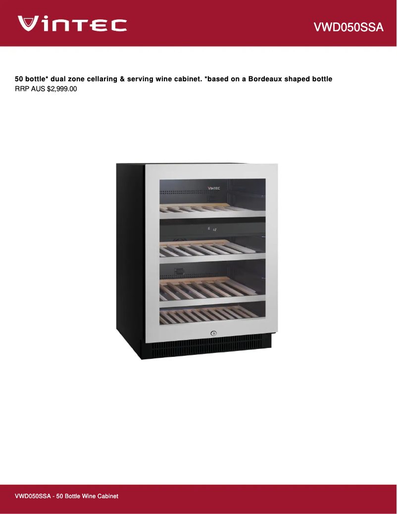 Page 1 de la notice Fiche technique Vintec VWD050SSA