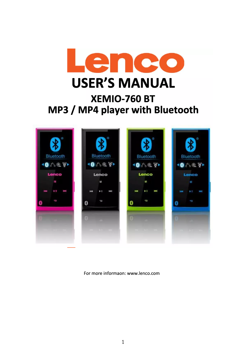 Page 1 de la notice Manuel utilisateur Lenco Xemio-760