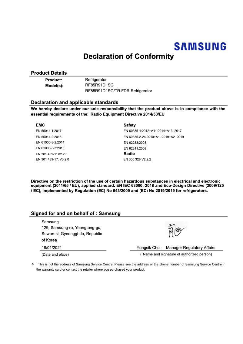 Page n°1 - Manuel utilisateur Samsung RF85R91D1SG