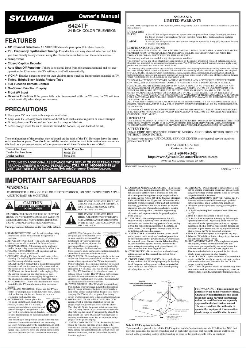 Page 1 de la notice Manuel utilisateur Sylvania 6424TF