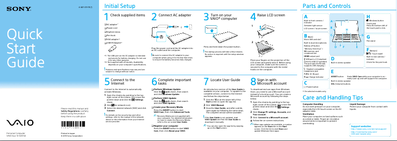 Page 1 de la notice Guide d'installation Sony Vaio Duo 13 SVD13225CLW