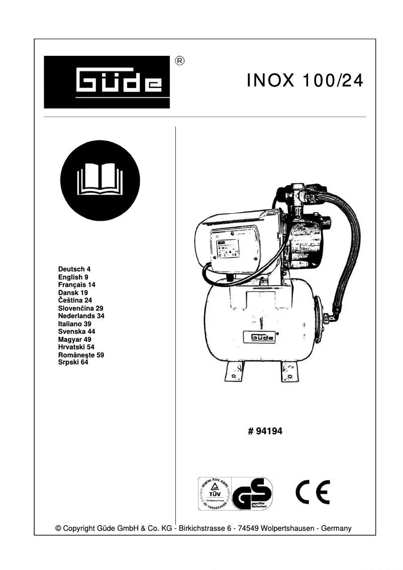 Page 1 de la notice Manuel utilisateur Güde INOX 100/24