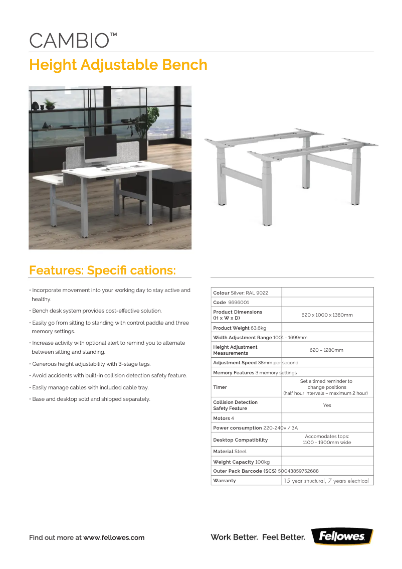 Page n°1 - Fiche technique Fellowes Cambio