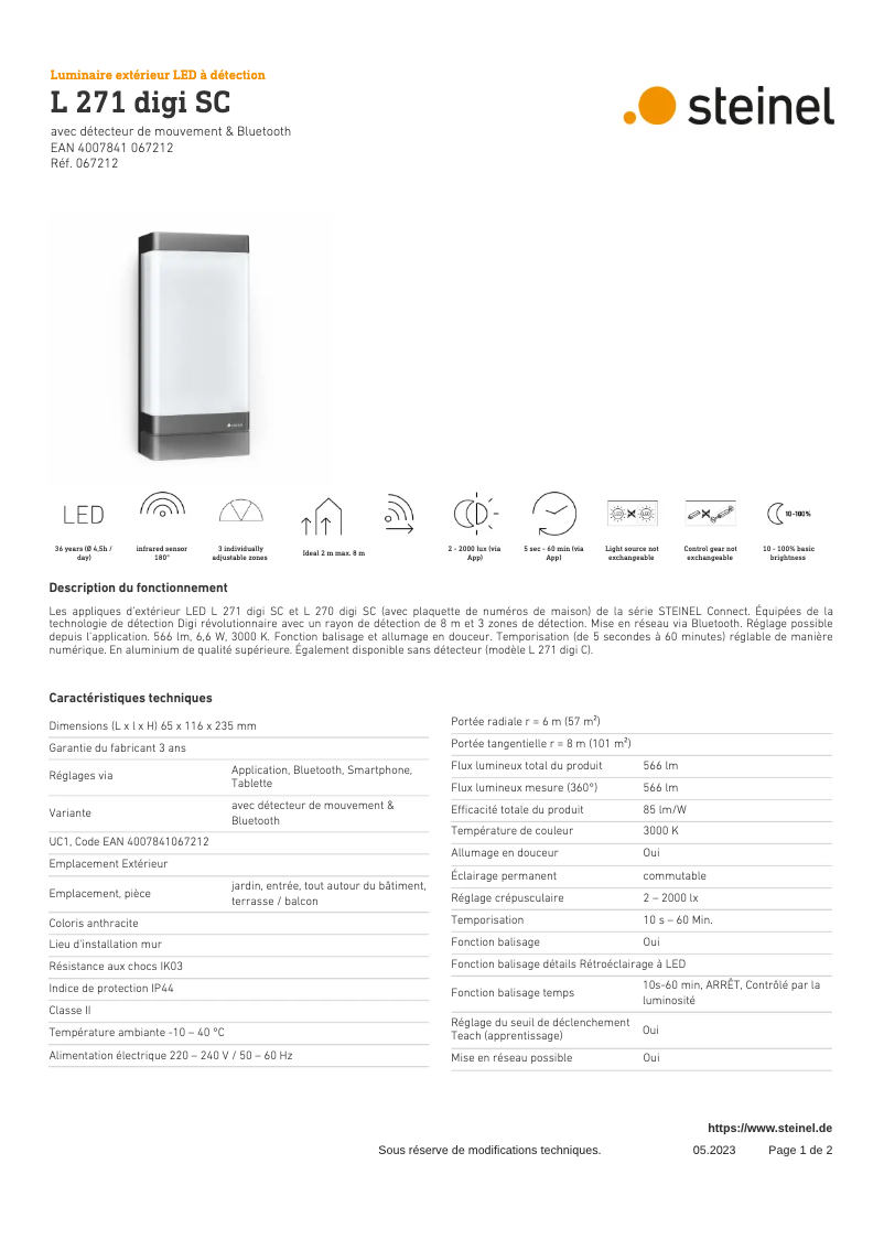 Page n°1 - Fiche technique Steinel L 271 Digi SC