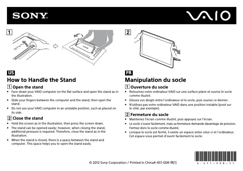 Image de la première page du manuel de l'appareil Vaio SVJ20215CXB