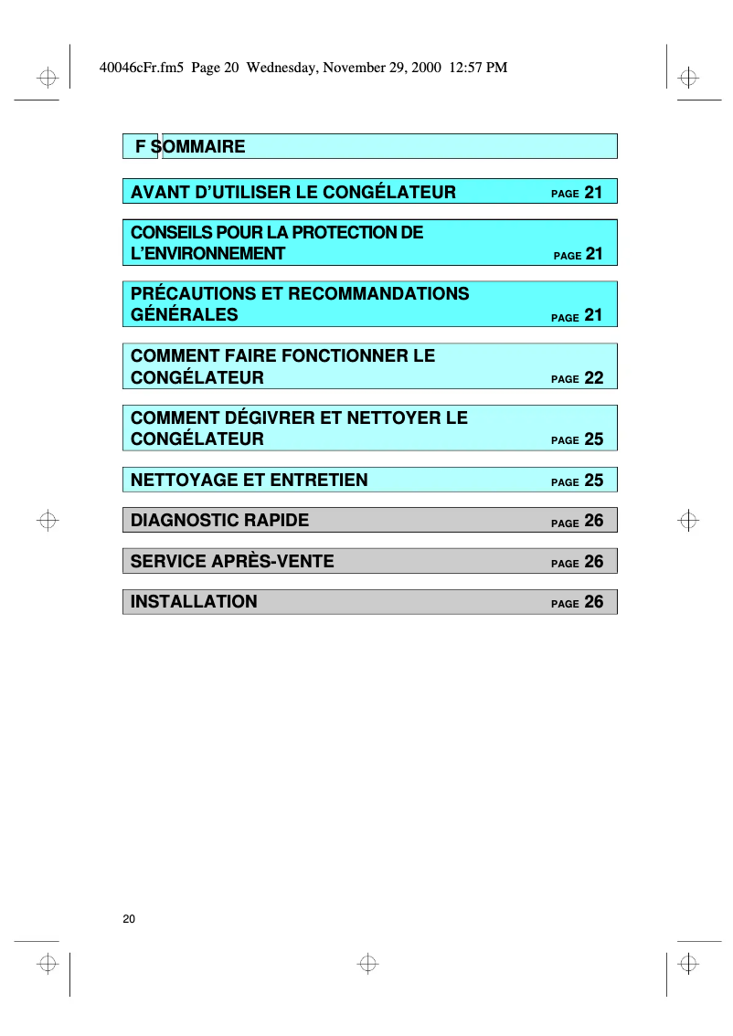 Page 1 de la notice Manuel utilisateur Whirlpool AFG 3240