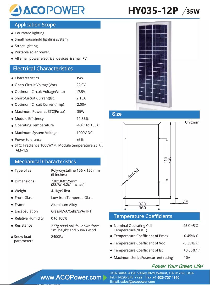 Page n°1 - Manuel utilisateur ACOPower HY035-12P