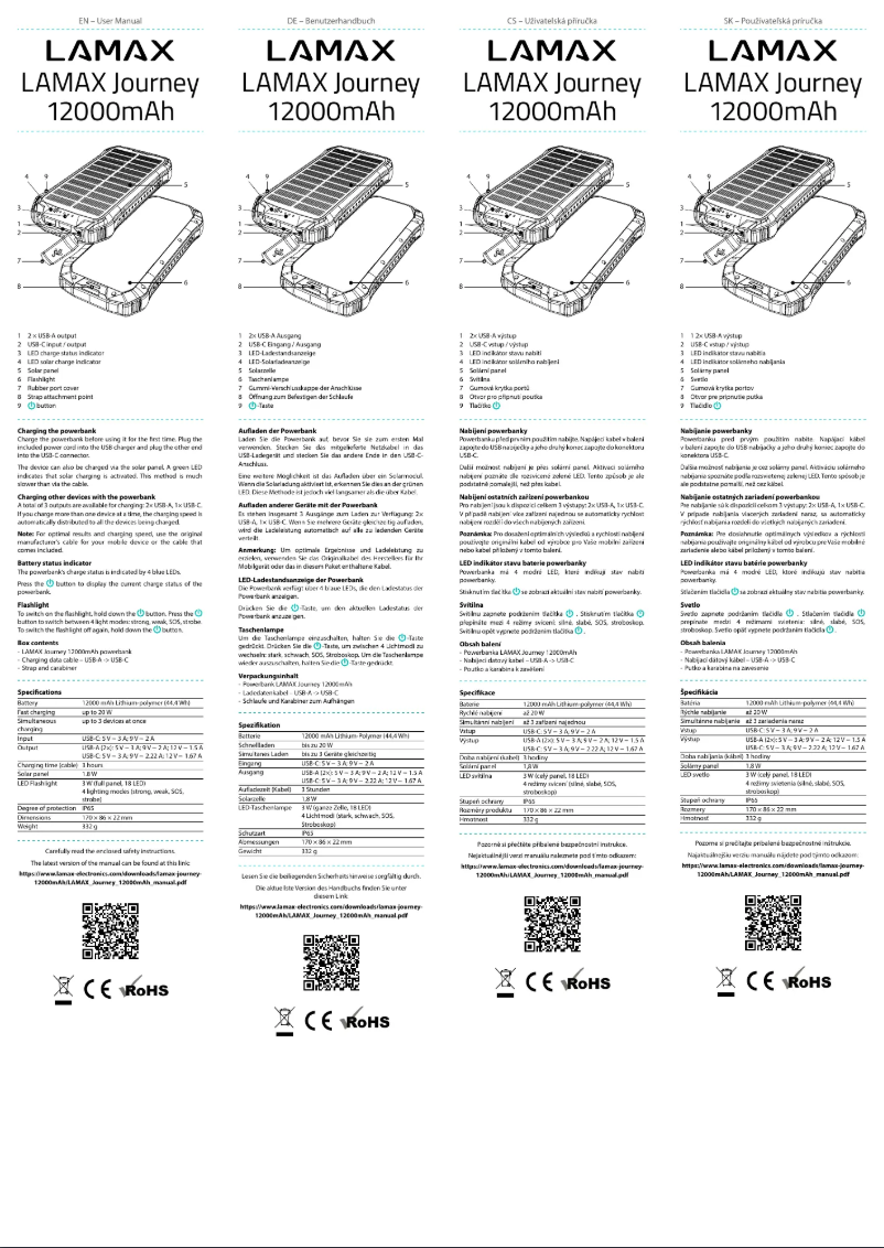 Page 1 de la notice Manuel utilisateur Lamax Journey 12000mAh