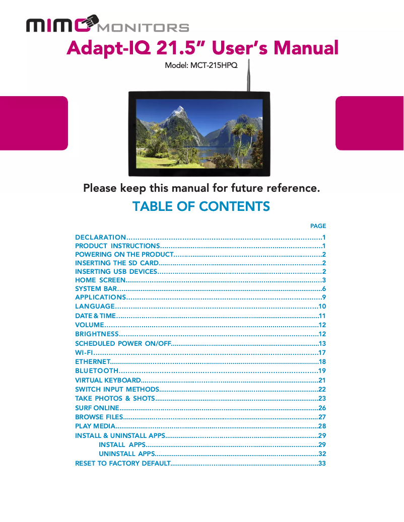 Image de la première page du manuel de l'appareil Adapt-IQV MCT-215HPQ