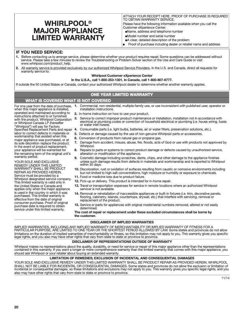 Image de la première page du manuel de l'appareil WOC54EC0HW