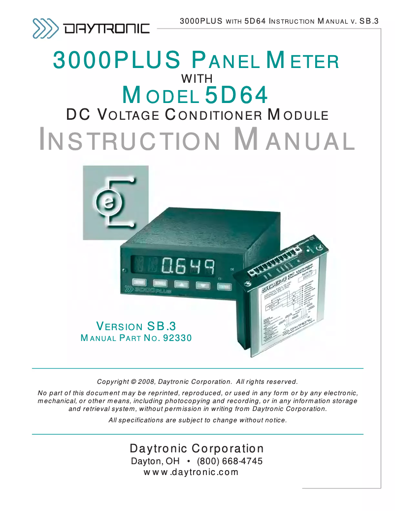 Page 1 de la notice Manuel utilisateur Daytronic 3KPLUS-64