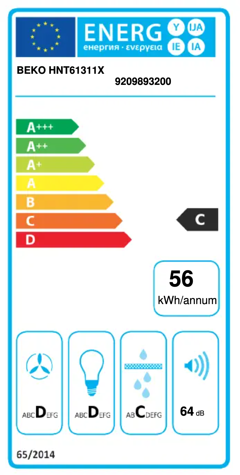Page 1 de la notice Label énergétique Beko HNT61311X