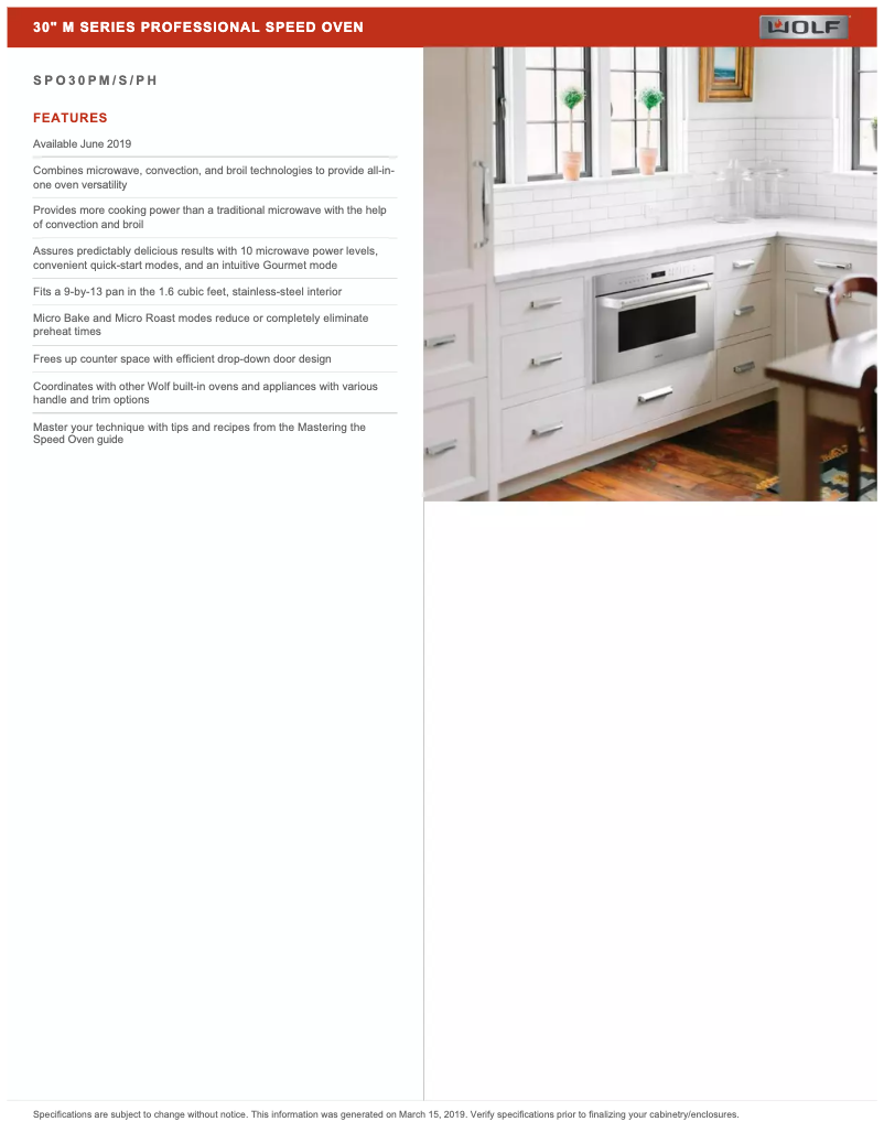 Page 1 de la notice Fiche technique Wolf M Series SPO30PM/S/PH