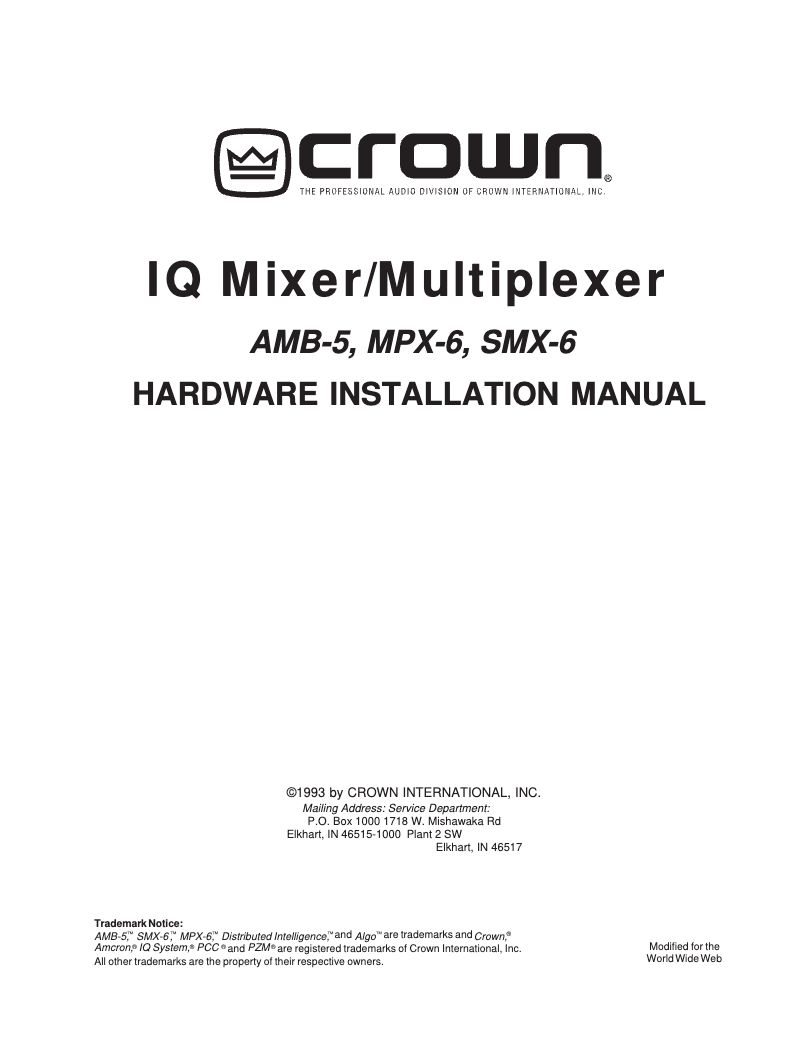 Page 1 de la notice Guide d'installation Crown MPX-6
