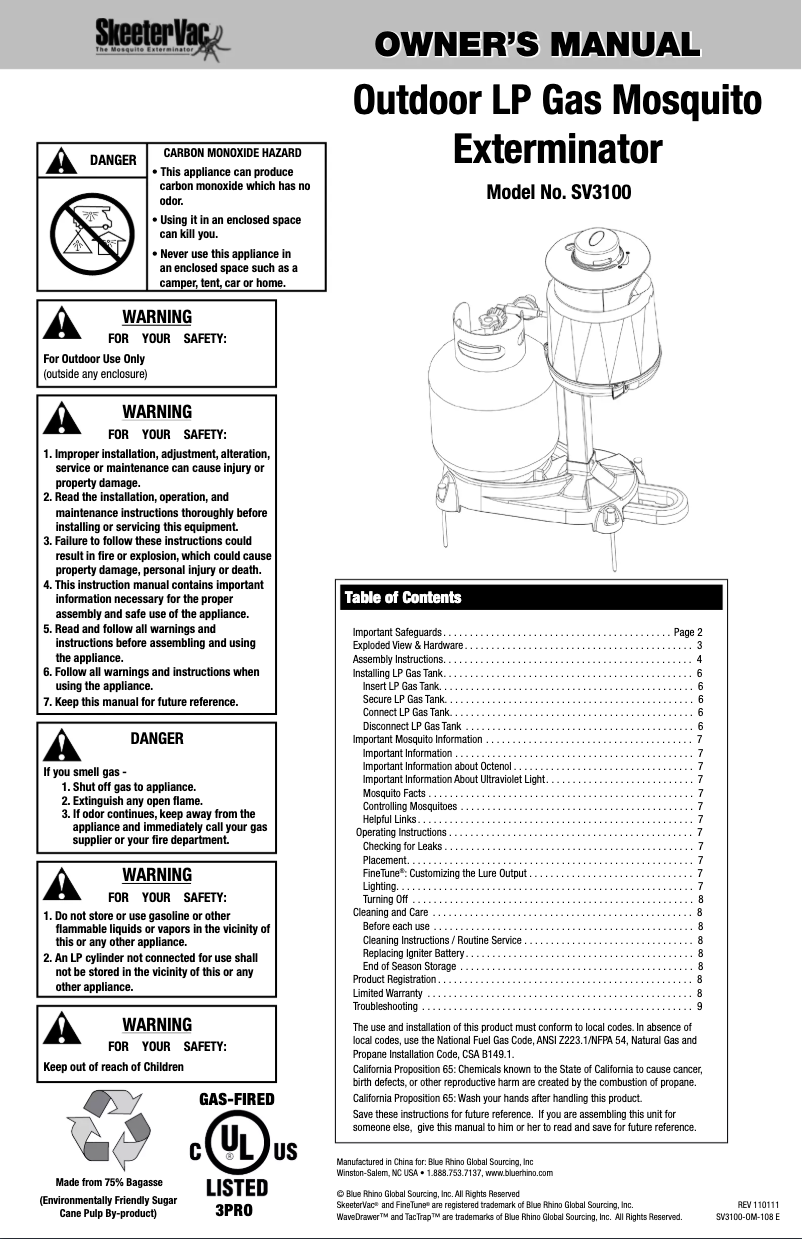 Página 1 del manual Manual de usuario Blue Rhino SV3100