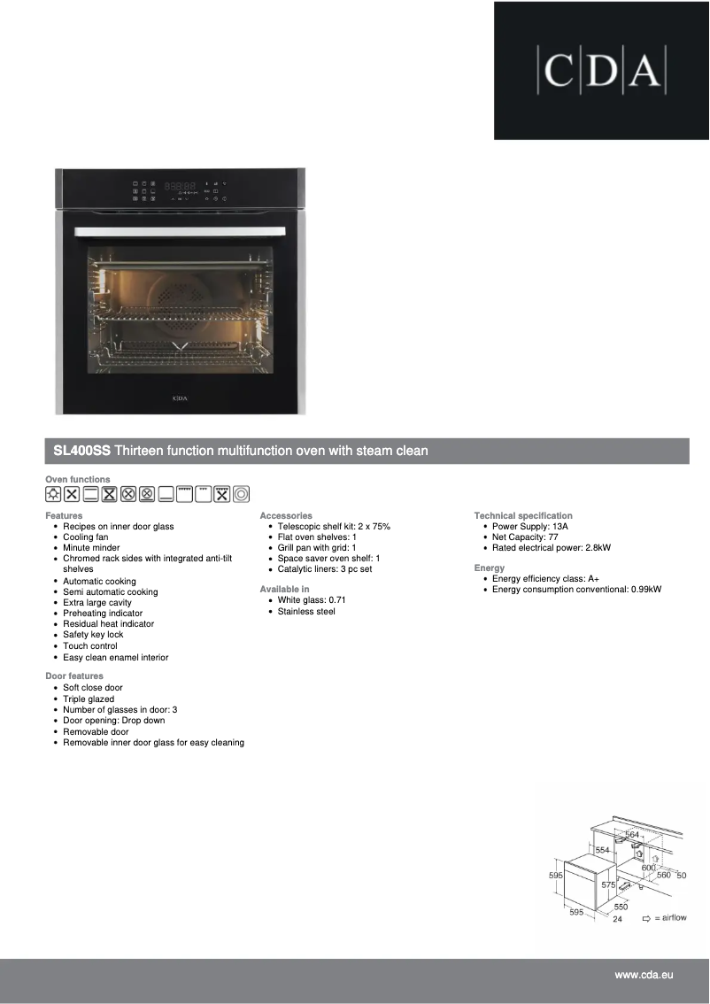 Página 1 del manual Ficha técnica CDA SL400SS