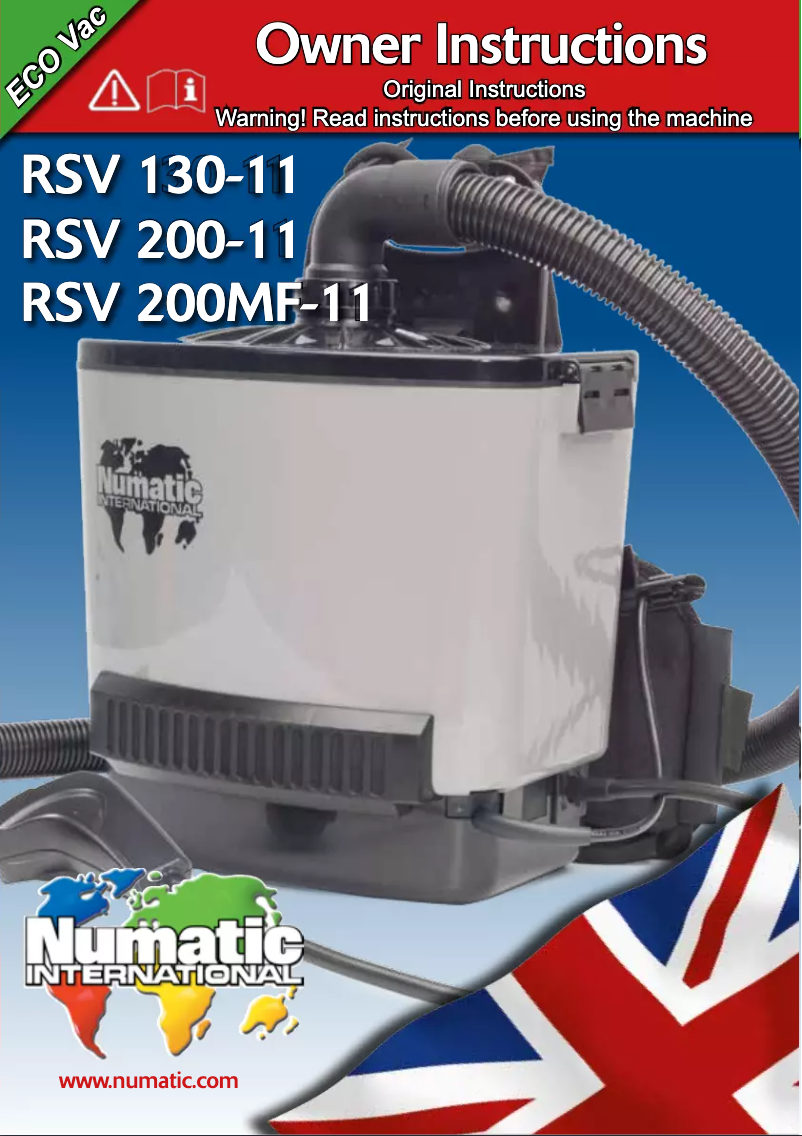 Page 1 de la notice Manuel utilisateur Numatic Ruc Sac RSV130