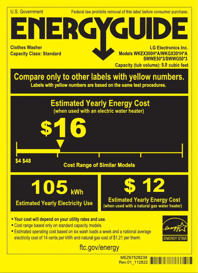 Page 1 de la notice Label énergétique LG WKGX301HBA