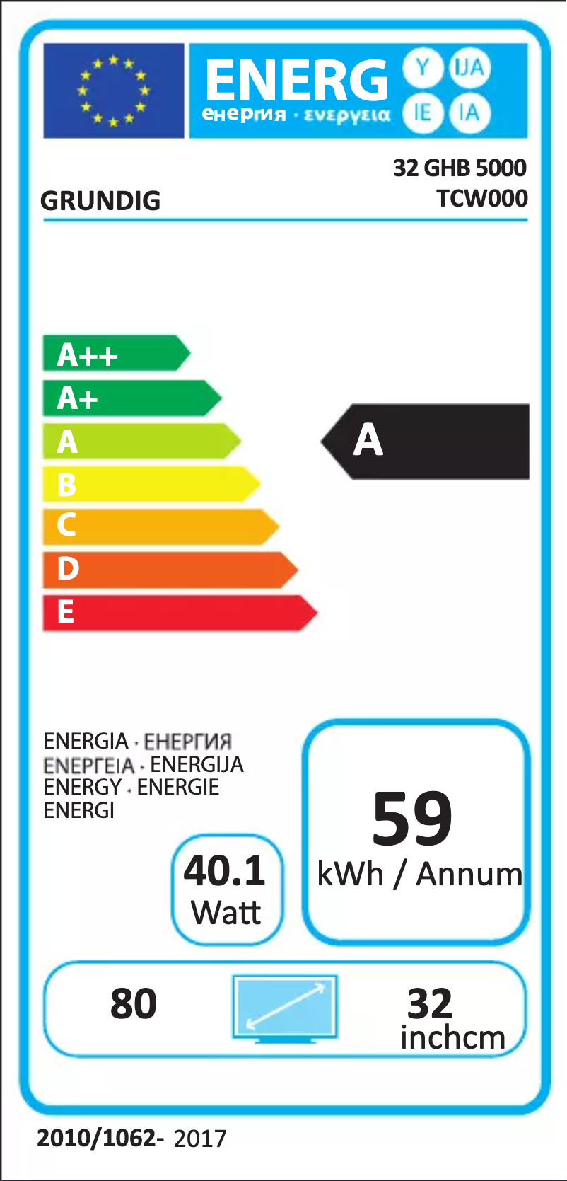 Page 1 de la notice Label énergétique Grundig 32 GHB 5000
