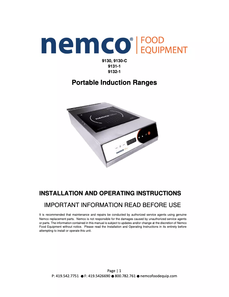 Page n°1 - Manuel utilisateur Nemco 9131A-1