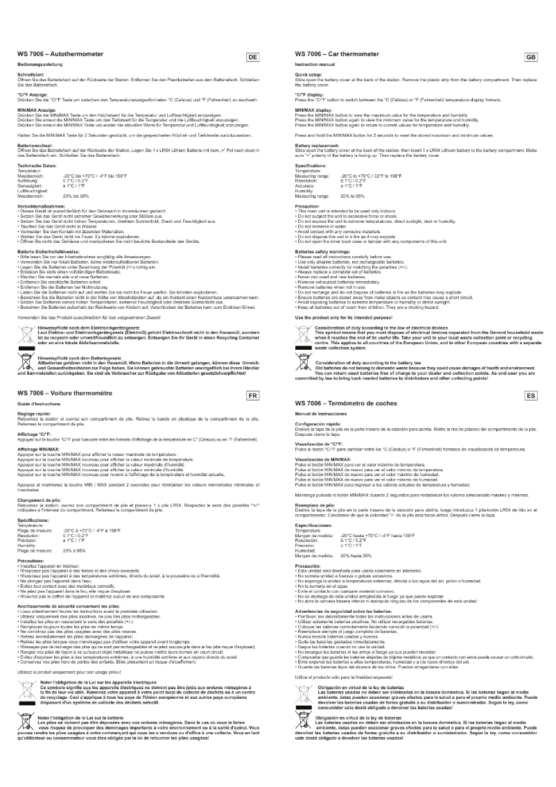 Image de la première page du manuel de l'appareil WS 7006