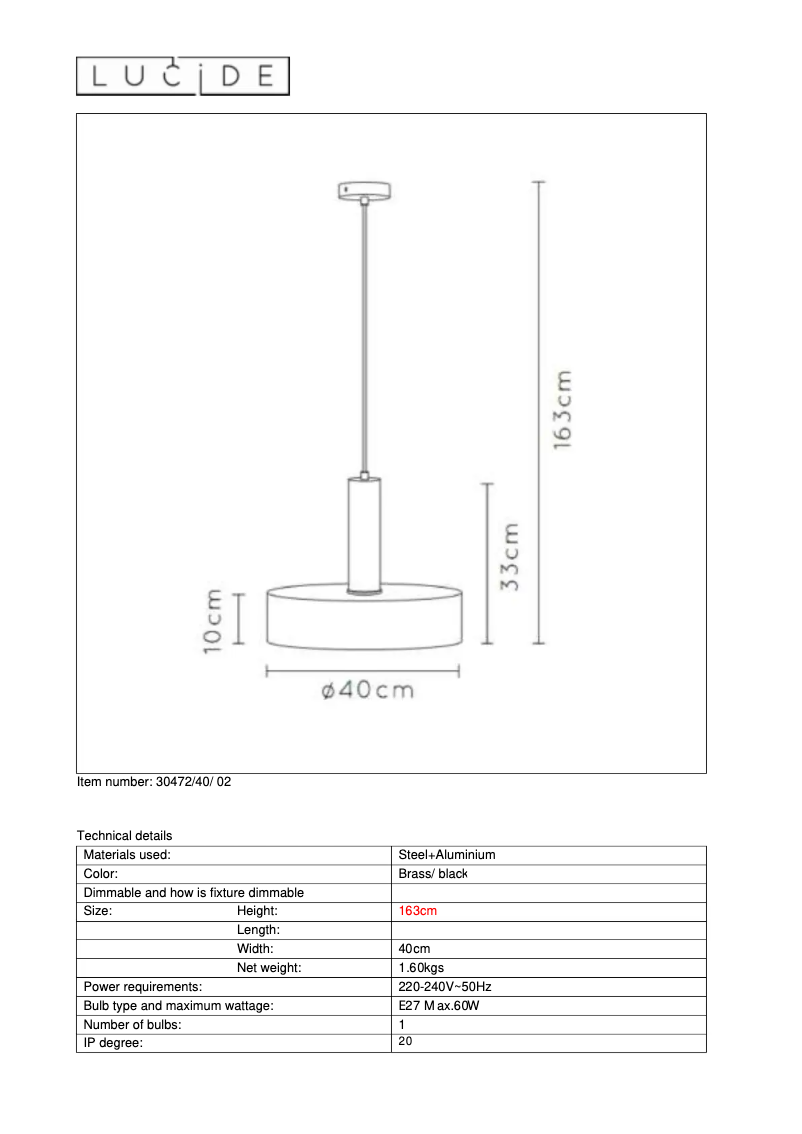 Page 1 de la notice Manuel utilisateur Lucide Giada