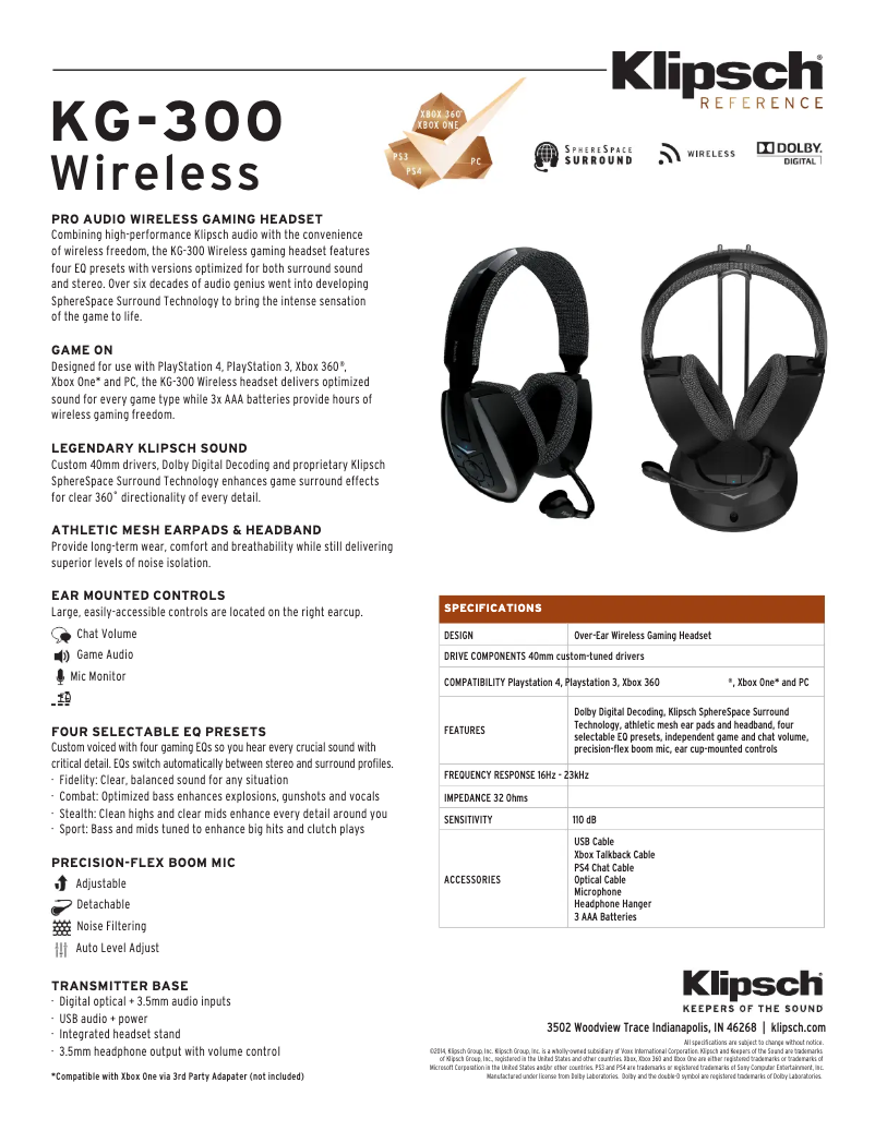 Page n°1 - Fiche technique Klipsch KG-300