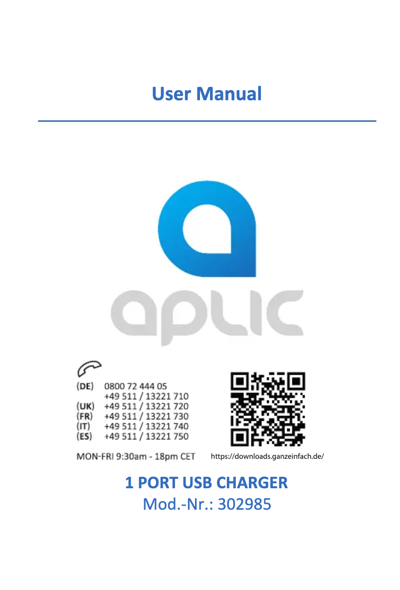 Page 1 de la notice Manuel utilisateur Aplic 302985