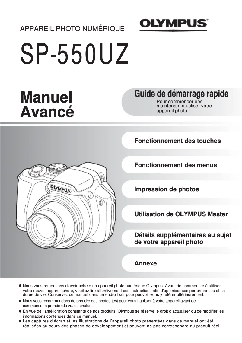 Page 1 de la notice Manuel utilisateur Olympus SP-550UZ