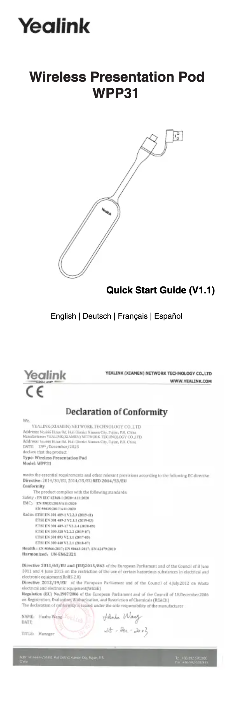 Image de la première page du manuel de l'appareil WPP31