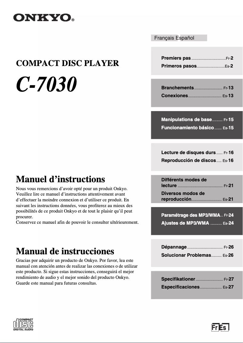 Page n°1 - Manuel utilisateur Onkyo C-7030